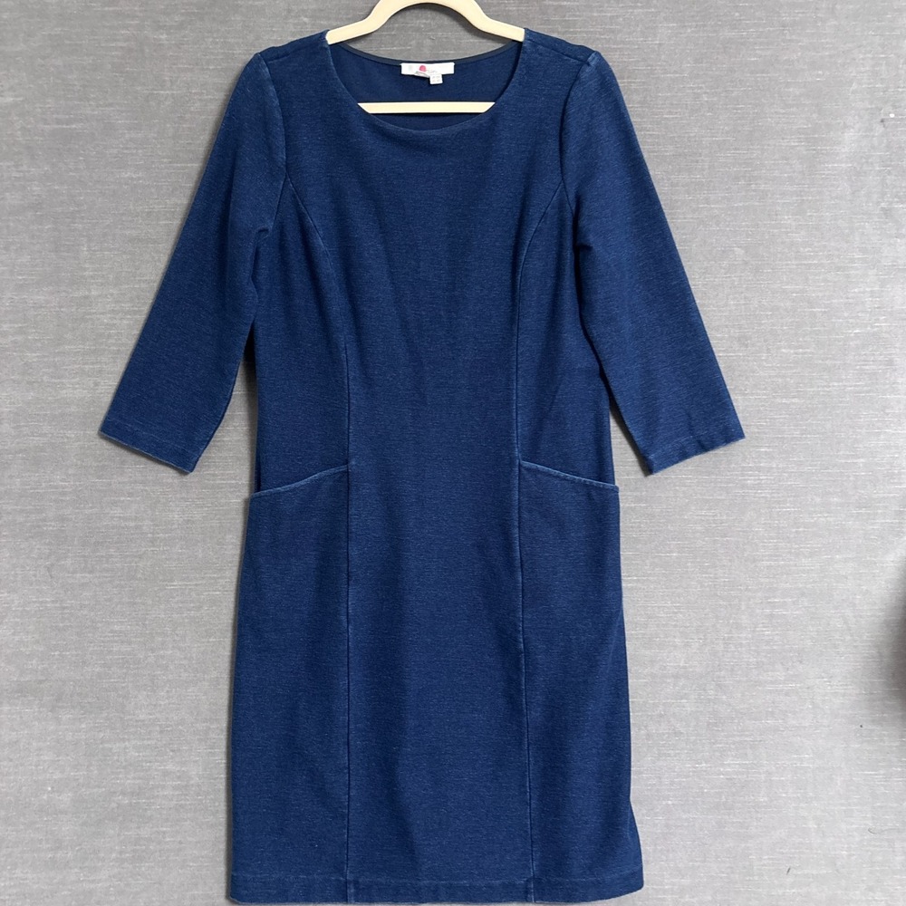 Boden Dress 8R US 8 Sheath Blue Stretch Pockets Short Sleeve Career Office Work